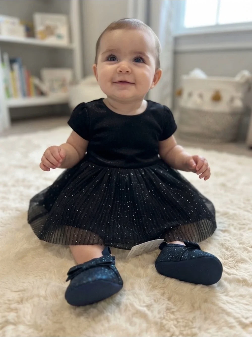 Rising Star Baby Glitter Bow Crib Shoes 3-6 Months